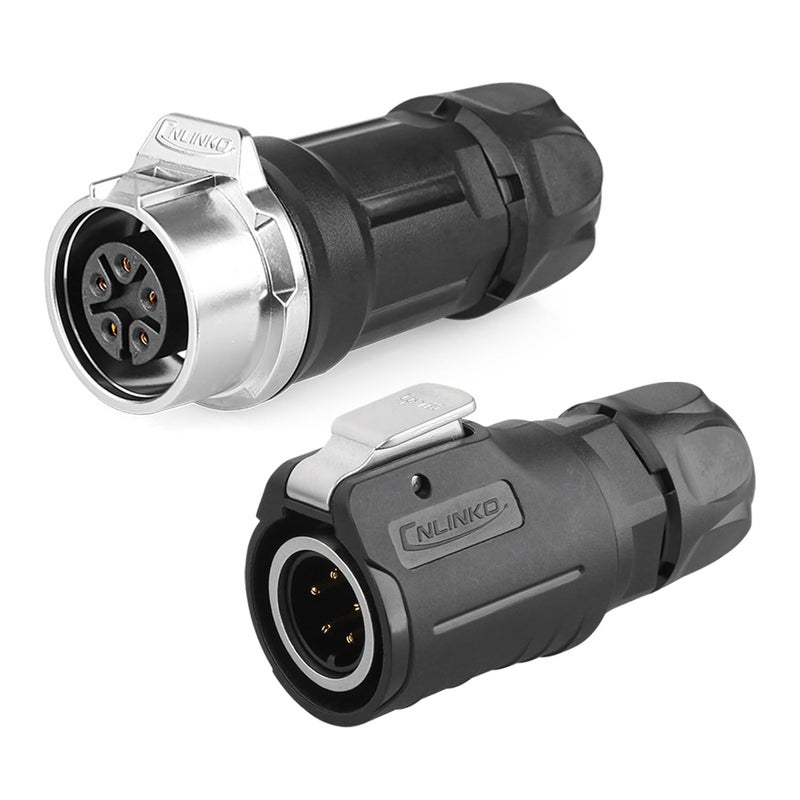 CNLINKO LP-16 5 PIN Industrial Waterproof Connector, IP68 Circular Connector, PBT Plastic Shell Quick Plug Aviation Connector M16 Male Plug and Female Plug (5 Pin） - Image 1